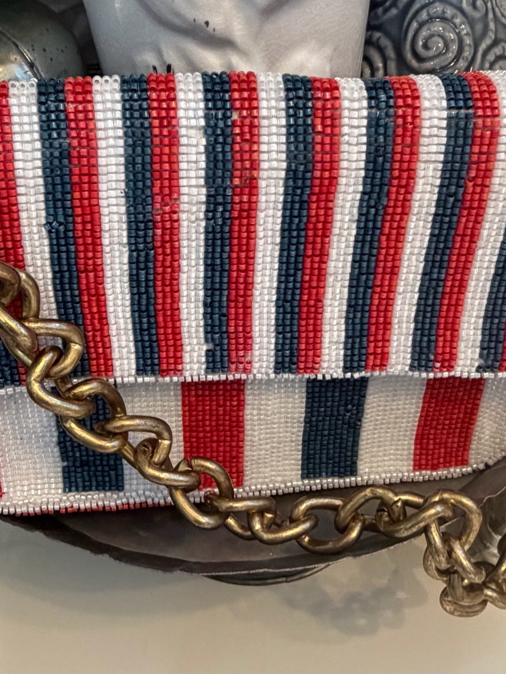 Handmade Beaded Stripe - Red, White & Blue Shoulder/Handbag - NWT - Picture 5 of 10